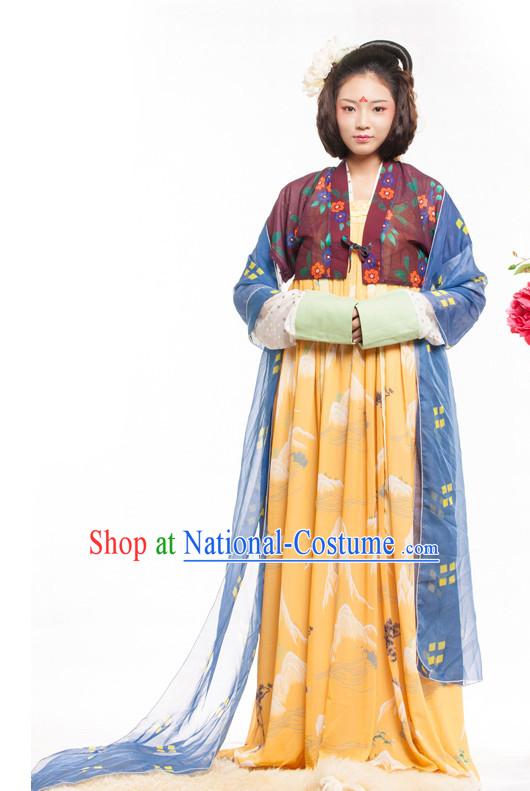 Chinese Ancient Tang Dynasty Spring Summer Costume China online Shopping Traditional Costumes Dress Wholesale Asian Culture Fashion Clothing and Hair Accessories for Women