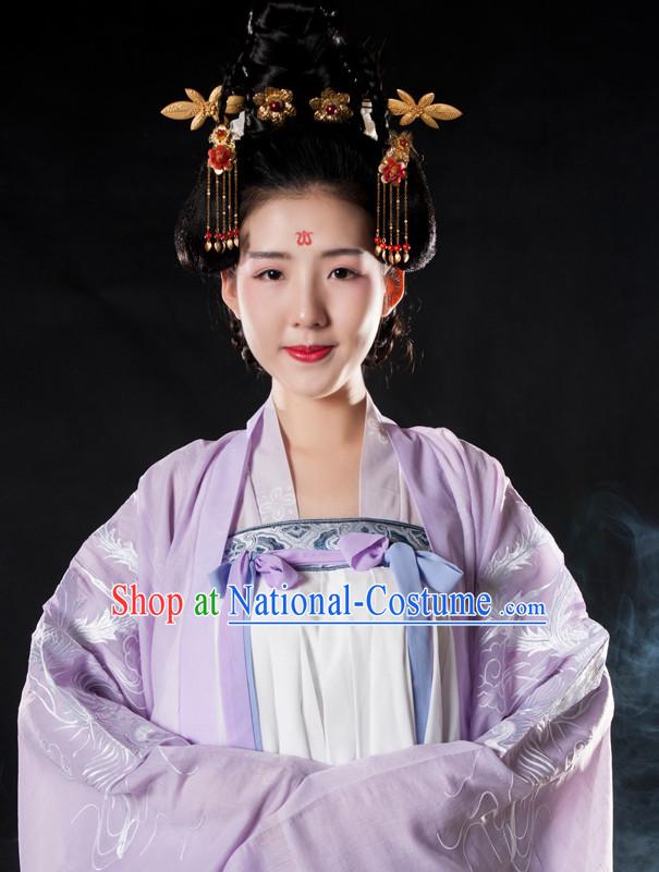 Ancient Chinese Tang Dynasty Long Black Wigs and Hair Jewelry for Women