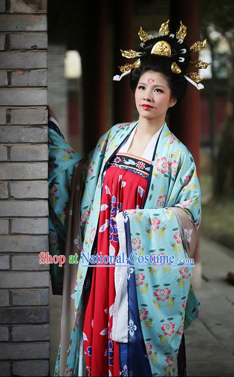 Asian Fashion Chinese Ancient Tang Dynasty Lady Clothes Costume China online Shopping Traditional Costumes Dress Wholesale Culture Clothing and Hair Accessories for Women