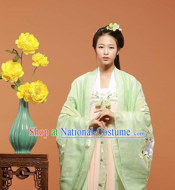 Asian Fashion Chinese Ancient Tang Dynasty Embroidered Cranes Clothes Costume China online Shopping Traditional Costumes Dress Wholesale Culture Clothing and Hair Accessories for Women