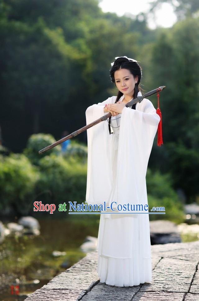 Chinese White Kung Fu Girl Costume Clothes