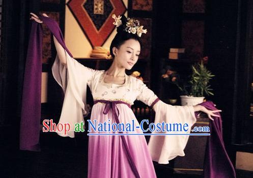 Ancient Chinese Wide Sleeves Classical Dance Costumes and Headwear