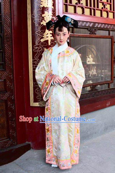 Qing Dynasty Chinese Palace Princess Garment and Hair Jewelry Complete Set