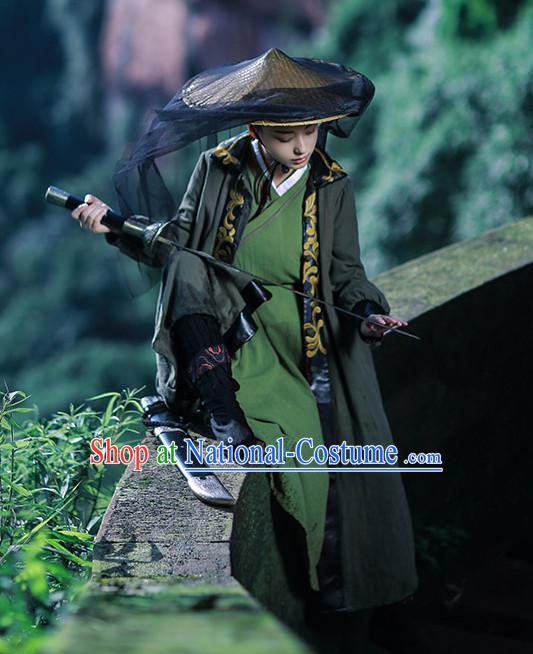 Chinese Ancient Knight Costumes and Hat Complete Set