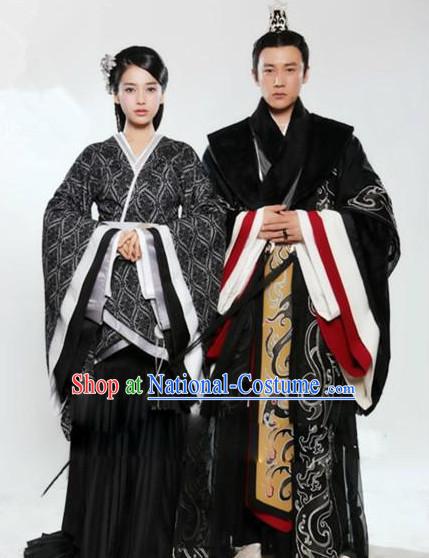 Ancient Chinese Han Dynasty Royal Clothes 2 Copmlete Sets for Husband and Wife Men and Women