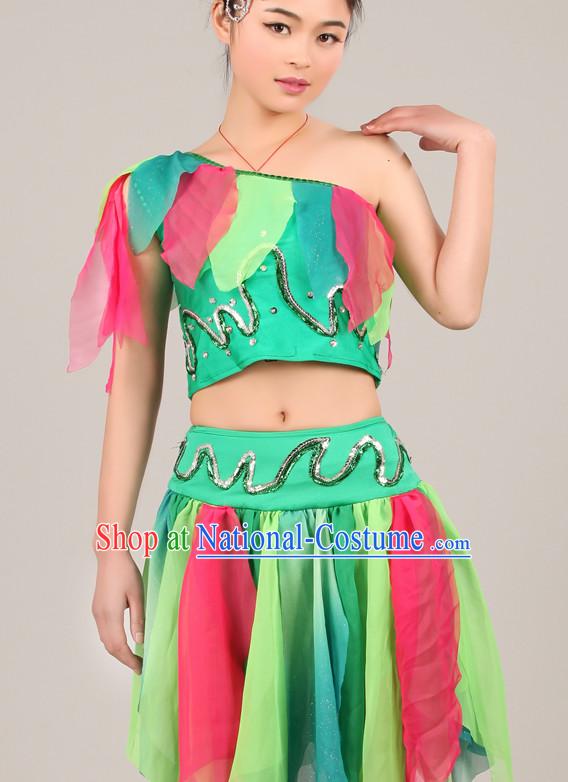 Chinese Costume Folk Chinese Group Dance Costumes Carnival Costumes Fancy Dress National Garment and Hair Accessories