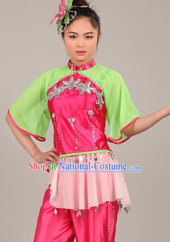 Chinese Costume Folk Chinese Group Dance Costumes Carnival Costumes Fancy Dress National Garment and Hair Accessories