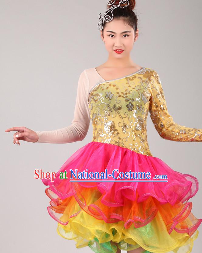 Chinese Costume Folk Chinese Group Dance Costumes Carnival Costumes Fancy Dress National Garment and Hair Accessories