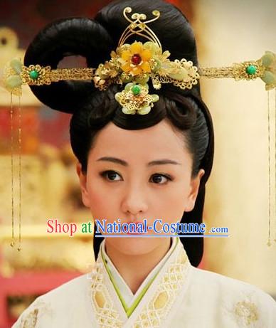 Ancient Chinese Style Black Long Wigs and Hair Accessories Set