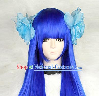 Blue Chinese Ancient Heroine Cosplay Long Wigs Classic Wig for Women