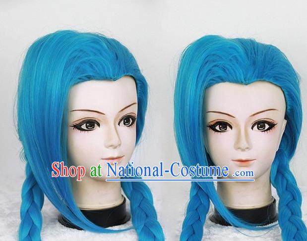 Blue Chinese Ancient Knight Cosplay Long Wigs Classic Wig for Women