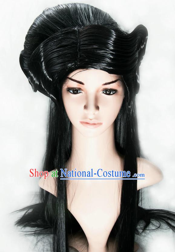 Ancient Asian Chinese Japenese Korean Queen Princess Empress Cosplay Long Wigs Classic Lace Front Toupee Hair Extensions Wig and Hair Jewelry Set