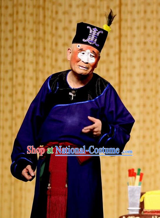 Blue Ancient Chinese Asian Peking Opera Costumes Clown Costume and Hat Complete Set for Men