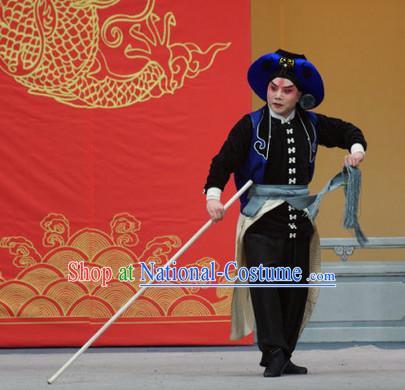 Blue Ancient Chinese Asian Peking Opera Costumes Wu Song Costume and Hat Complete Set for Men