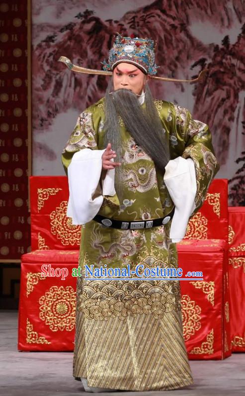 Blue Ancient Chinese Asian Peking Opera Costumes Official Costume and Hat Complete Set for Men