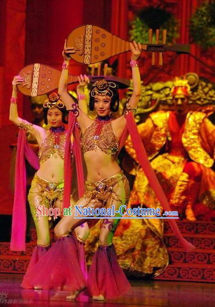 Ancient Chinese Asian Classical Dance Costumes Apsaras Costume and Headwear Complete Set