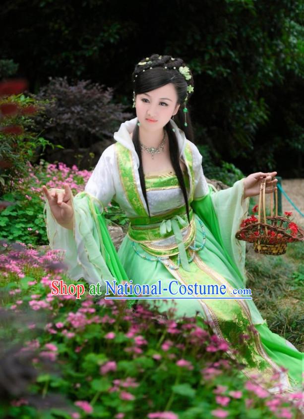 Traditional Chinese Asian Fairy Costumes Folk Costume and Headwear Complete Set