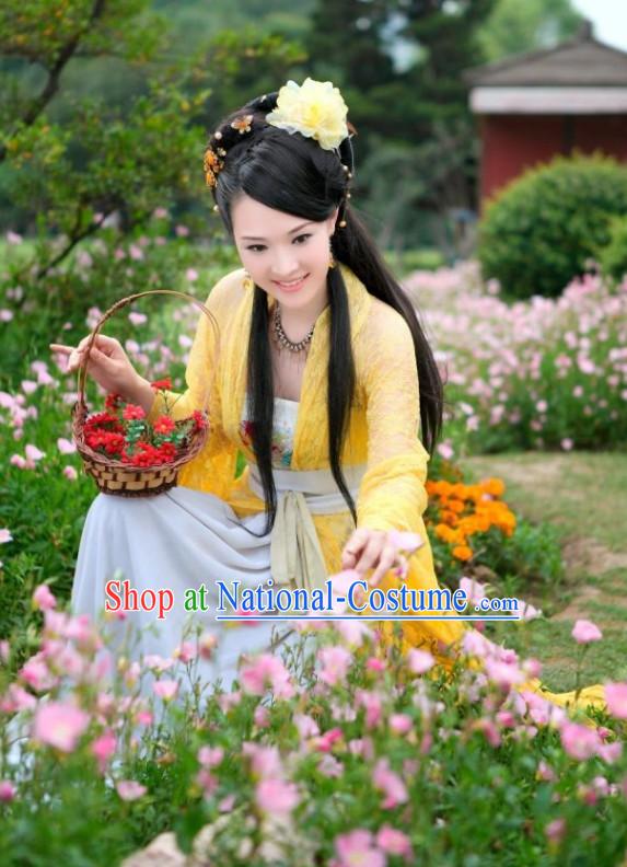 Traditional Chinese Asian Fairy Costumes Folk Costume and Headwear Complete Set