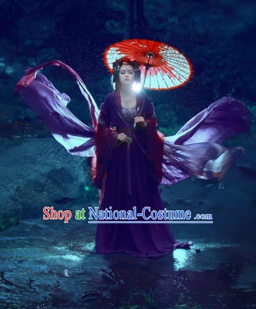 Red Traditional Chinese Asian Fairy Costumes Folk Costume and Headwear Complete Set