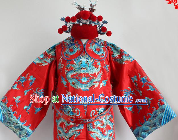 Chinese Costumes Chinese Opera Bridegroom Wedding Dress Costume and Hat Complete Set