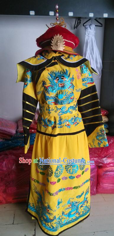 Chinese Opera Costumes Beijing Opera Costume Peking Stage Dress Emperor Dragon Robe and Hat Complete Set