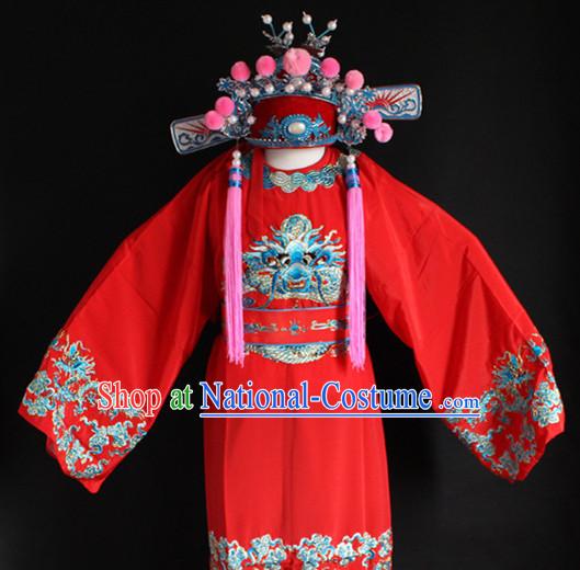 Chinese Costumes Chinese Opera Bridegroom Wedding Dress Costume and Hat Complete Set