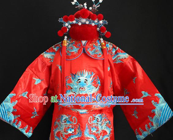 Chinese Costumes Chinese Opera Bridegroom Wedding Dress Costume and Hat Complete Set