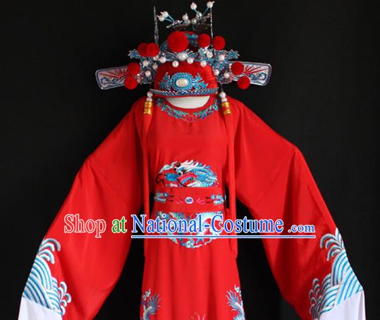 Chinese Costumes Chinese Opera Bridegroom Wedding Dress Costume and Hat Complete Set