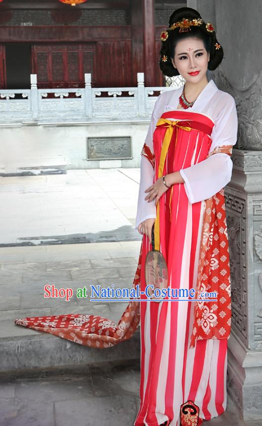 Ancient Chinese Tang Dynasty Clothing and Hair Jewelry Complete Set for Women