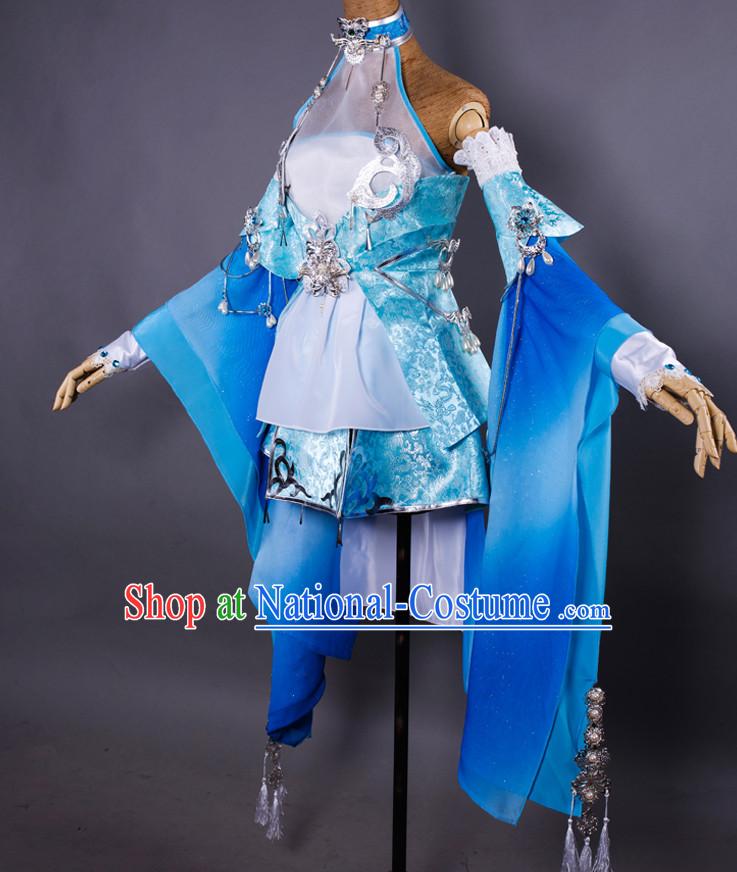 Ancient Chinese Knight Princess Cosplay Costumes and Hair Accessories Complete Set for Women