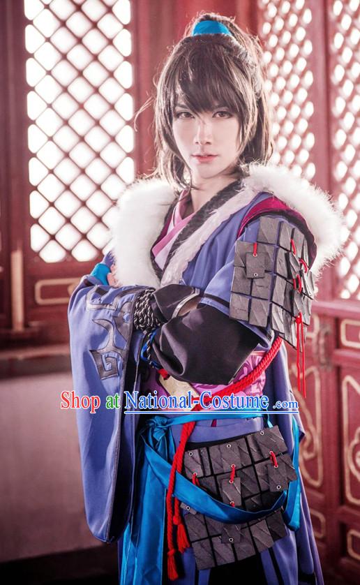 Ancient Chinese Swordsman Costumes and Hair Accessories Complete Set for Men