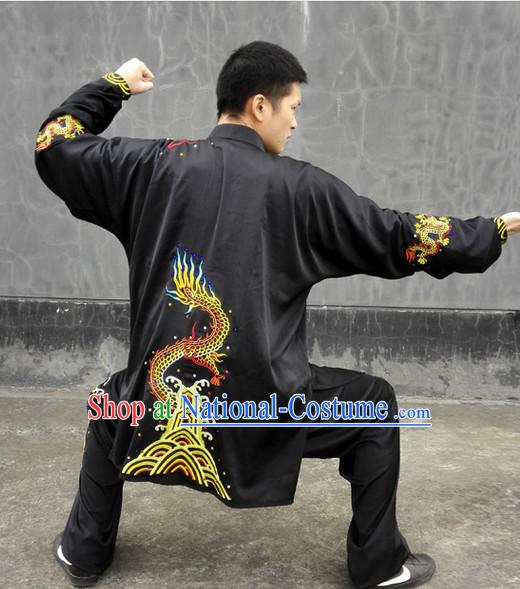 Top Long Sleeves Embroidered Tai Chi Chuan Uniform Taekwondo Karate Outfit Aikido Wing Chun Kungfu Wing Tsun Boys Martial Arts Supplies Clothing