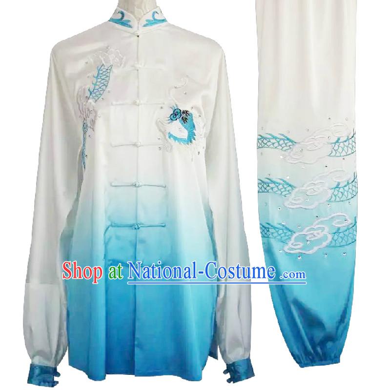 Top Embroidered Dragon Color Transition Wing Chun Uniform Martial Arts Supplies Supply Karate Gear Tai Chi Uniforms Clothing for Women or Men