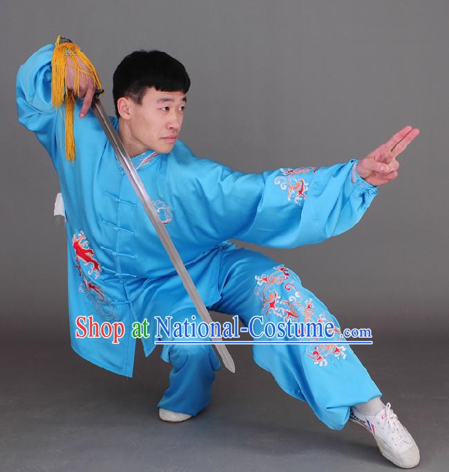 Blue Top Long Sleeves Wing Chun Uniform Martial Arts Supplies Supply Karate Gear Tai Chi Uniforms Clothing for Boys and Men