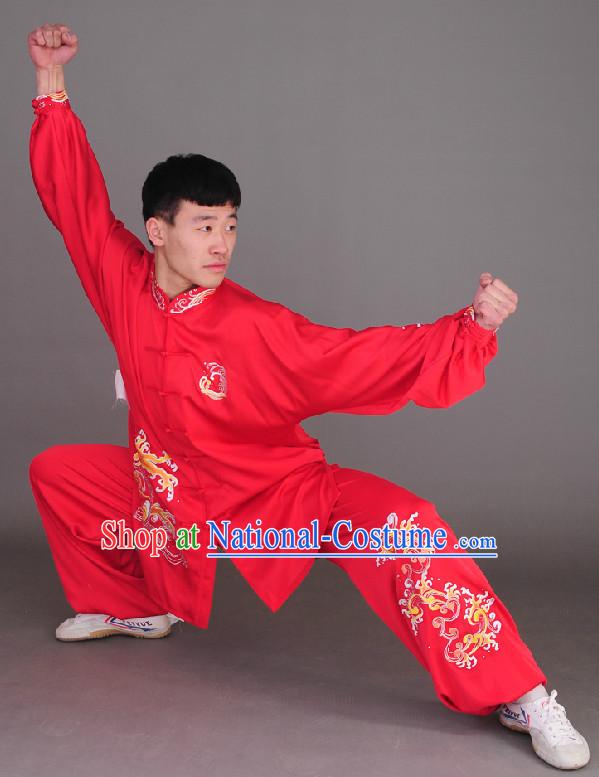 Red Top Long Sleeves Wing Chun Uniform Martial Arts Supplies Supply Karate Gear Tai Chi Uniforms Clothing for Boys and Men