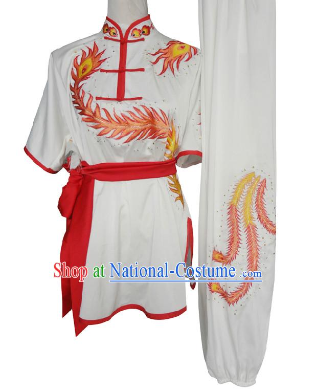 Top Short Sleeves Embroidered Phoenix Wing Chun Uniform Martial Arts Supplies Supply Karate Gear Tai Chi Uniforms Clothing for Women and Girls