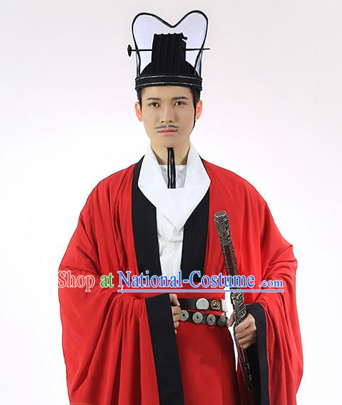 Ancient Chinese Hanfu Dress and Hat Complete Set for Men