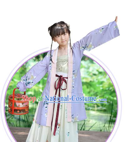 Chinese Song Dynasty Wear Clothing and Hair Jewelry Complete Set for Kids