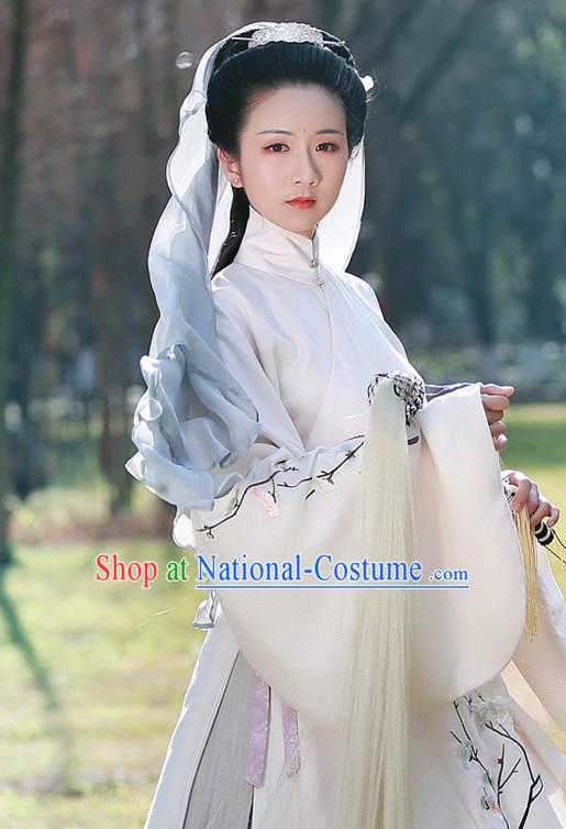 Chinese Ming Dynasty Nun Wear Clothing and Hair Jewelry Complete Set for Women