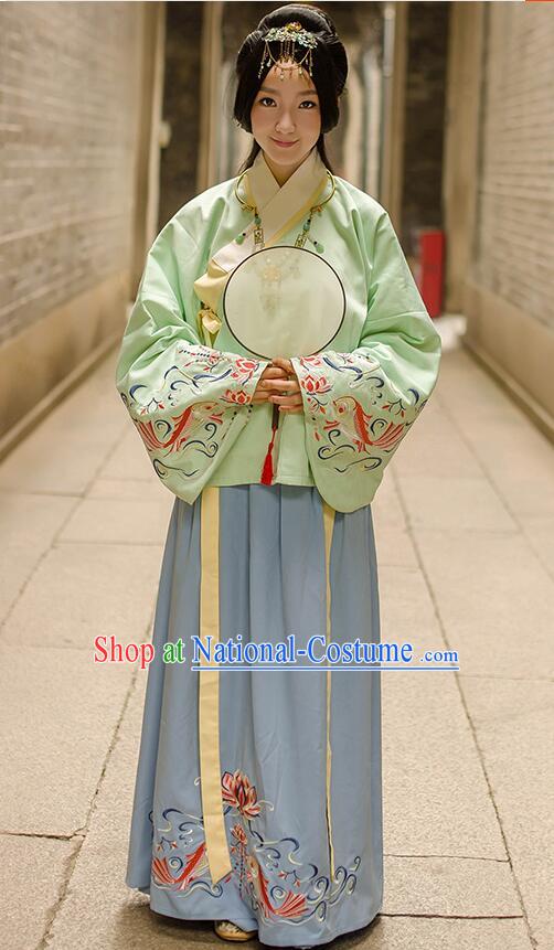 Chinese Ming Dynasty Dress Clothing and Hair Jewelry Complete Set for Women and Girls