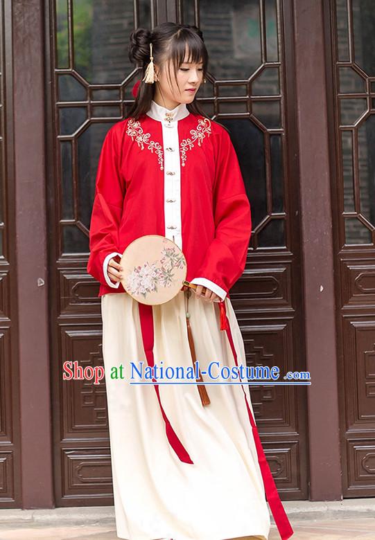 Chinese Ming Dynasty Princess Dress Clothing and Hair Jewelry Complete Set for Women and Girls