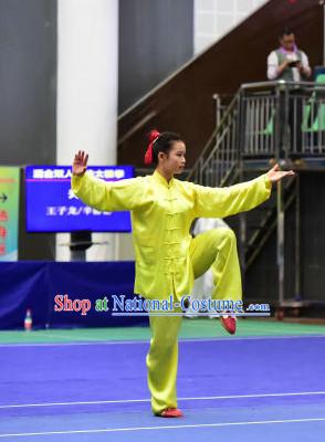 Yellow Tai Chi Martial Arts Supplies Wing Chun Dummy Chi Gong Qi Gong Kung Fu Kungfu Uniform Clothing Costume Suits Uniforms for Men and Boys