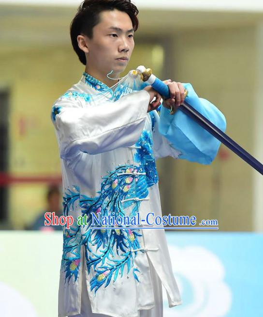 Blue White Dragon Tai Chi Swords Taiji Tai Ji Sword Martial Arts Supplies Chi Gong Qi Gong Kung Fu Kungfu Uniform Clothing Costume Suits Uniforms for Men and Boys