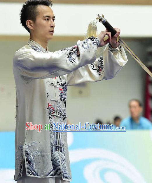 White Tai Chi Swords Taiji Tai Ji Sword Martial Arts Supplies Chi Gong Qi Gong Kung Fu Kungfu Uniform Clothing Costume Suits Uniforms for Men and Boys