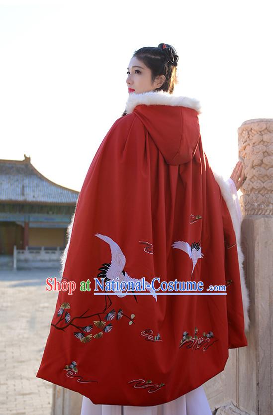 Ancient Chinese Princess Queen Embroidered Cranes and Plum Blossom Mantle Cape