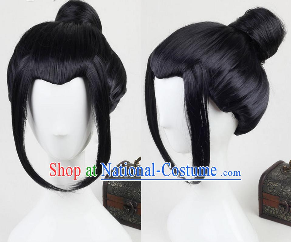 Ancient Chinese Classic Ancient Asian Korean Japanese Black Long Wigs for Men