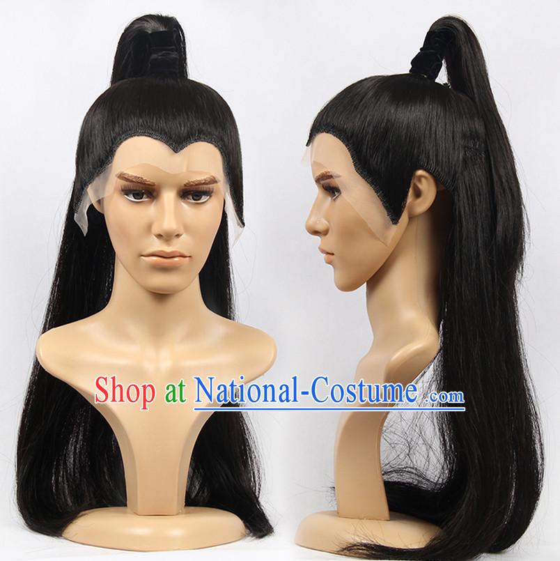 Ancient Chinese Classic Ancient Asian Korean Japanese Black Long Wigs for Men