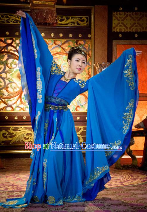 Chinese Classic Dance Costume Ancient Chinese Costumes Japanese Korean Asian Fashion Han Dynasty Princess Han Fu Suits Outfits Garment Dress Clothes and Hair Jewelry for Women