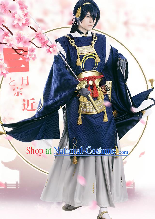 Chinese Knight Costume Ancient Chinese Costumes Japanese Korean Asian Fashion Cosplay Suits Outfits Garment Dress Clothes and Hair Jewelry for Men