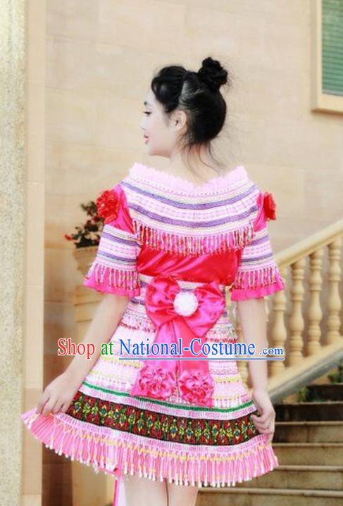 Traditional Chinese Miao Tribe Clothing Suits Garment Outfits and Hat Complete Set for Women or Girls